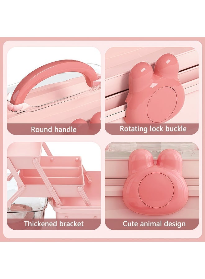 XiuWoo Hair Accessory Organizer,Kids' Storage Box,Cute Hair Accessories Organizer,3-Layer Organizer/Basket/Trunk,with Handle, Lockable,Toy Storage Cube,Hair Accessories, Scrunchies & Necklaces Storage Box,Kids Hair Accessories Storage Box,Cute Girls Jewelry Organizer,Cosmetics Storage Box,Cute Lockable Jewelry Organizer Container,Durable And Washabl,for Hair Clip, Headband, Scrunchie, Cosmetic, Sewing, Toy, Tape(Pink) - Image 3